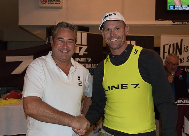 Graeme Taylor from Magpie is presented with the leader’s Yellow Jersey after Day One. - 2017 Etchells Australasian Championship ©  Alex McKinnon Photography http://www.alexmckinnonphotography.com